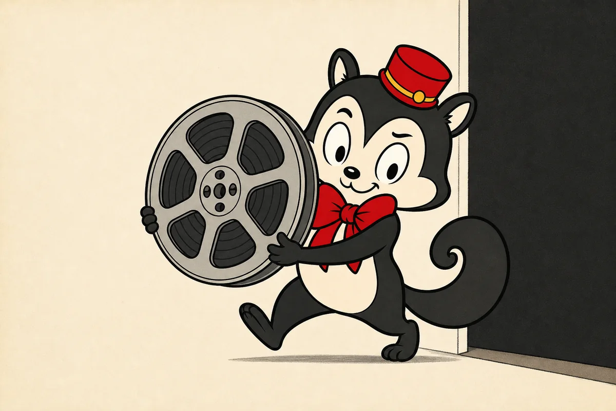 Momo entering without hesitation while carrying a comically large film reel